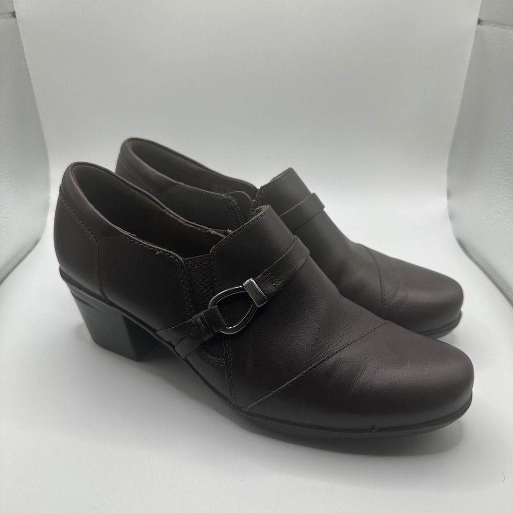 Clarks Collection Brown Leather Shooties Block Heel Ankle Boots Sz 8